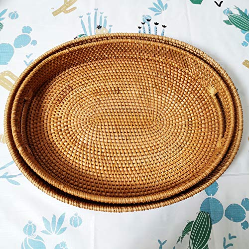 2 Pack Extra Large Rattan Serving Trays With Handles And 3”Wall, 17 Inch Oval Serving Baskets Food Storage Platters Plate, Decorative Wicker Display Tray Set For Ottoman, Coffee Table, Xl+Xxl #TOP6