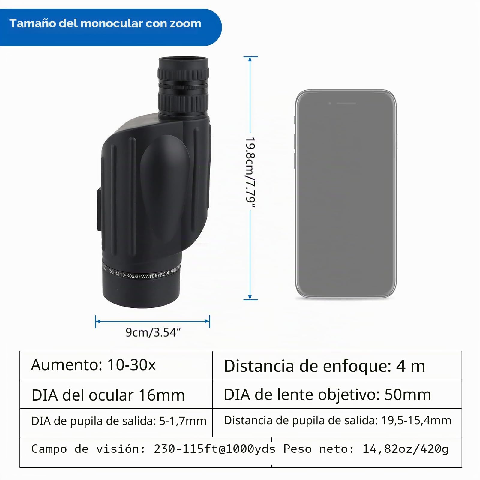 10-30X50 Telescopio monocular FMC BK7 alta ampliación nitrógeno relleno observación aves Viajando Lupa