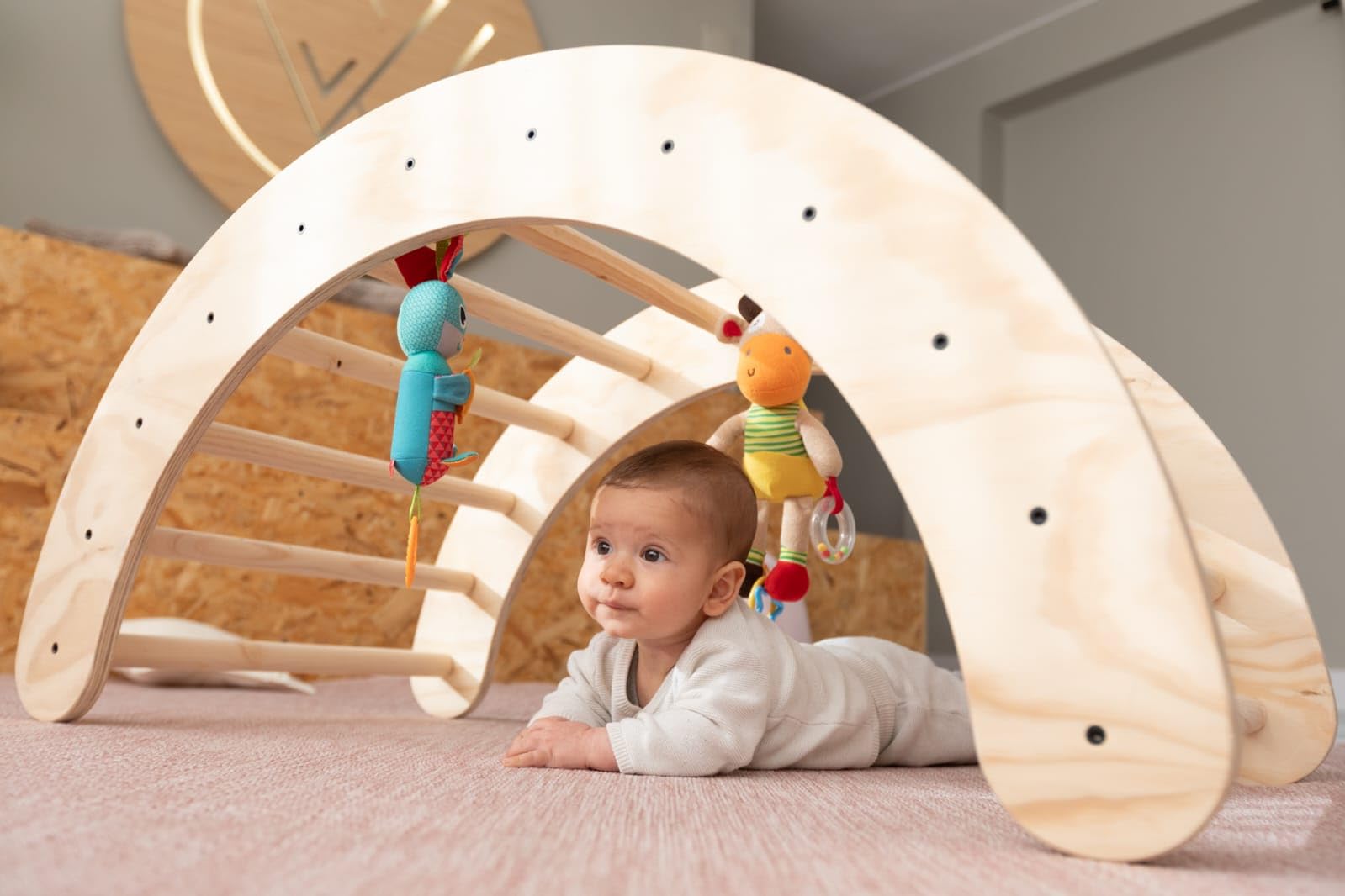 Balancín Montessori de Madera para Bebés - Arco Pikler Evolutivo - Escalera Montessori - Regalo Ideal Bebés Desde 1 Año - 100% Madera Natural - Fabricación Artesanal