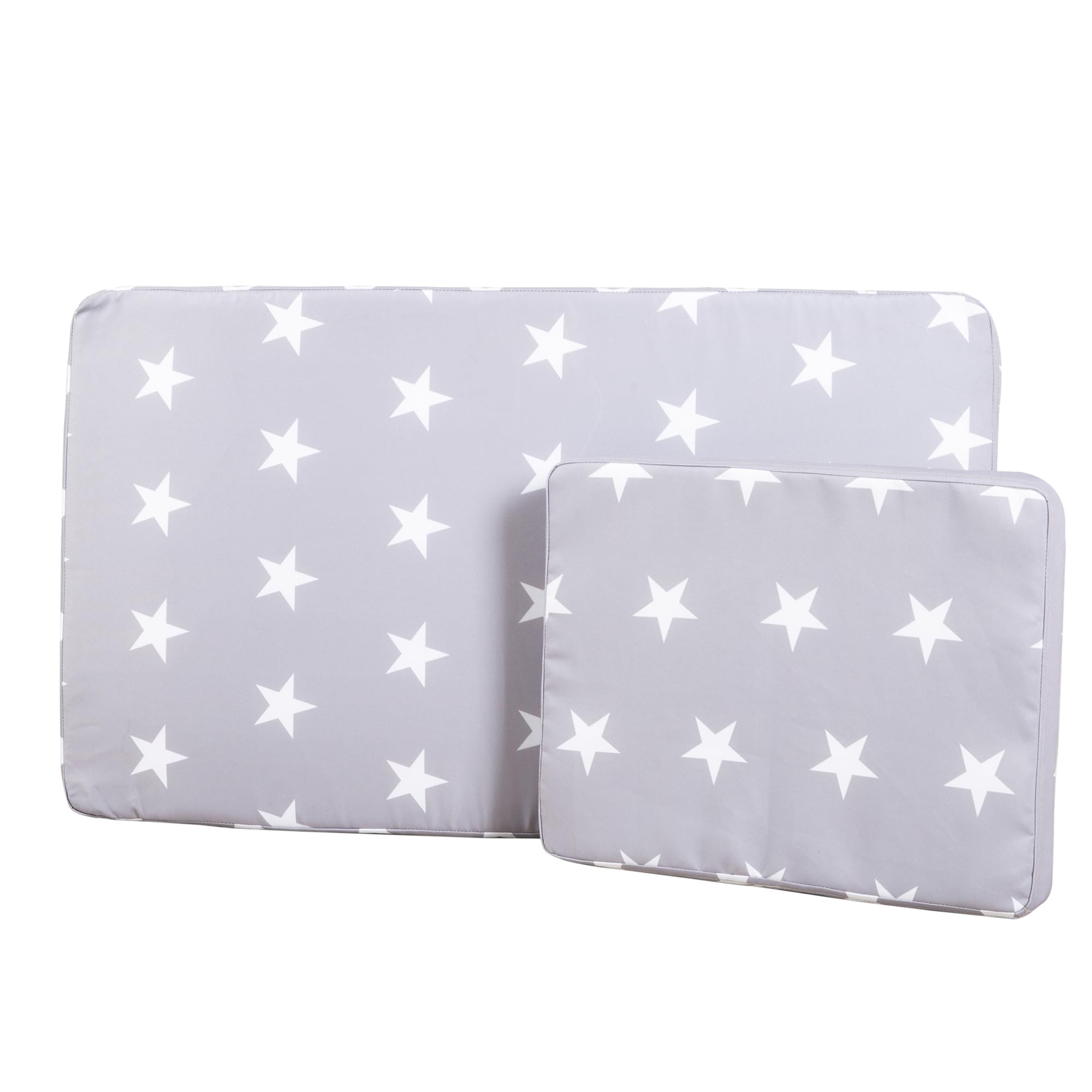 roba Double Chaise Longue pour Enfants avec Coussins Little Stars Déhoussables - Porte Gobelet et Pare-Soleil - Supporte Jusqu'à 100 kg - Bois Gris Résistant aux Intempéries