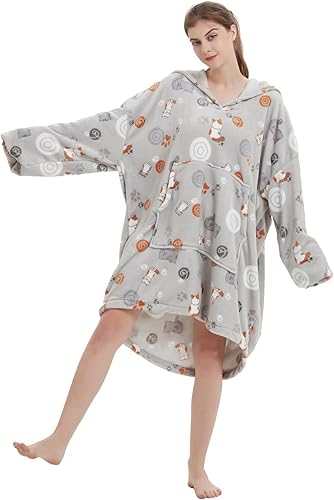 Miniatura 5 de ABENCA Manta con capucha para adultos, sudadera de gran tamaño de franela ligera, cálida y acogedora, talla única, color gris