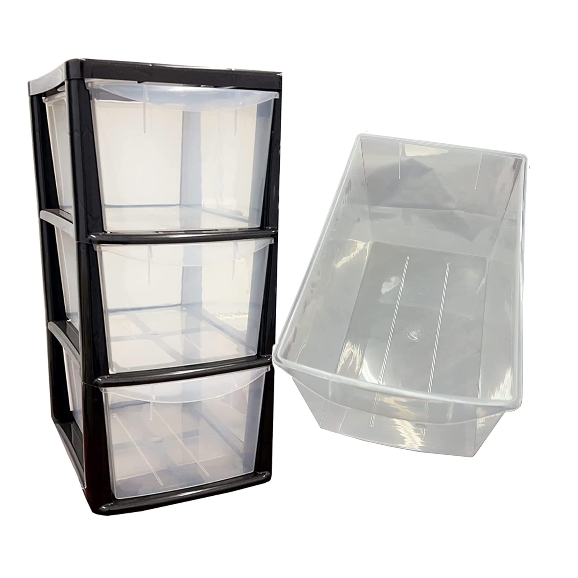 3 Clear Drawer Medium Black Modular Storage Tower Unit For Home Office Schools (2)