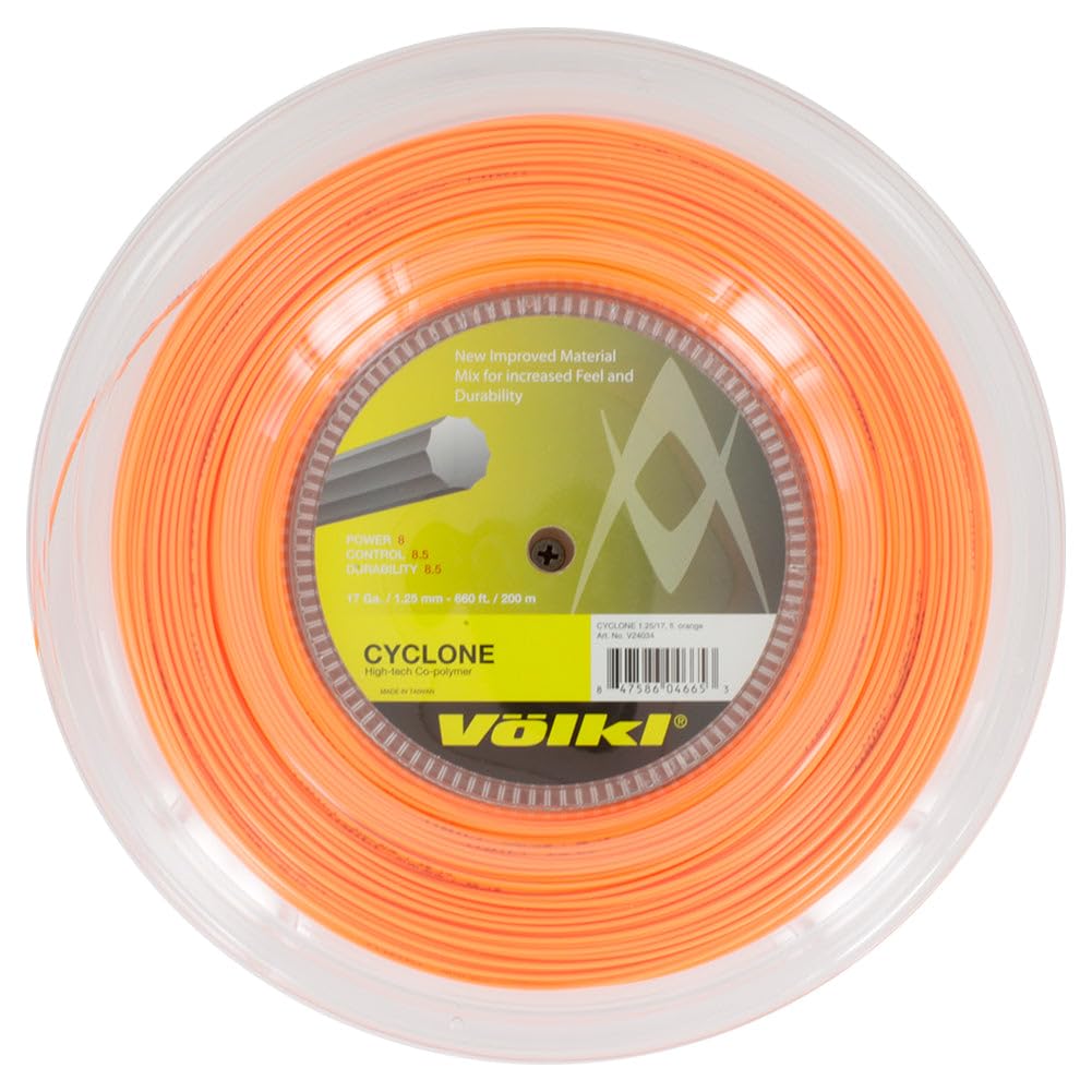 Volkl Cyclone | Tennis Racquet String | Spin & Control | Ten-Sided co-Polymer (Orange, 17, Reel)