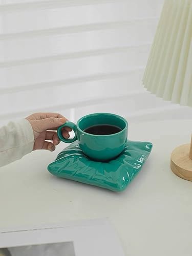 Taza de té azul con platillos de almohada, 6.5 onzas, taza de café Macron Coaster, juego de caja de té para bebidas, regalo de cumpleaños,