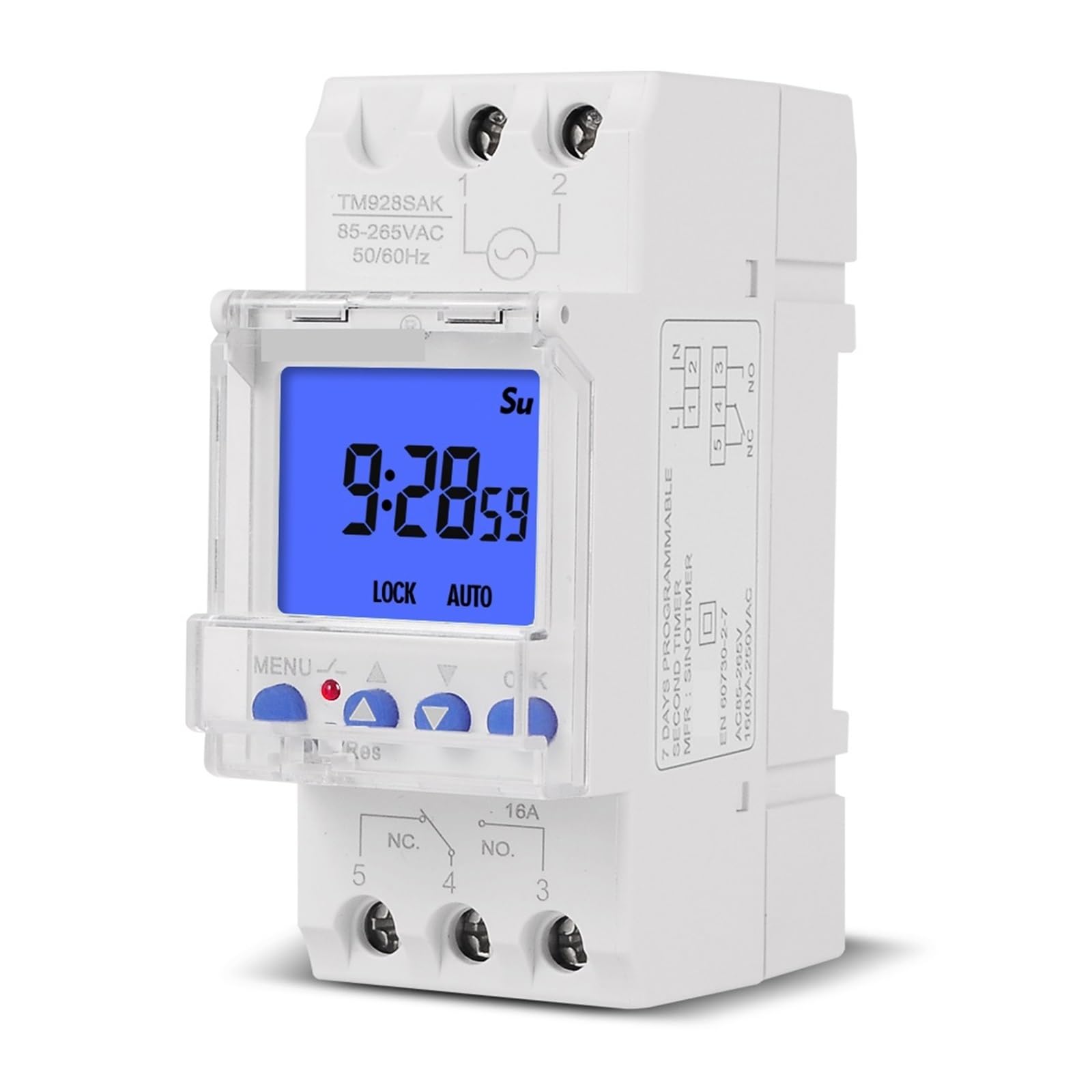Temporizador programable de 7 días con intervalo de Segundos, Interruptor con retroiluminación for el hogar, Controlador de relé de Tiempo, riel DIN con Bloqueo, 110 V, 220 V(30A)