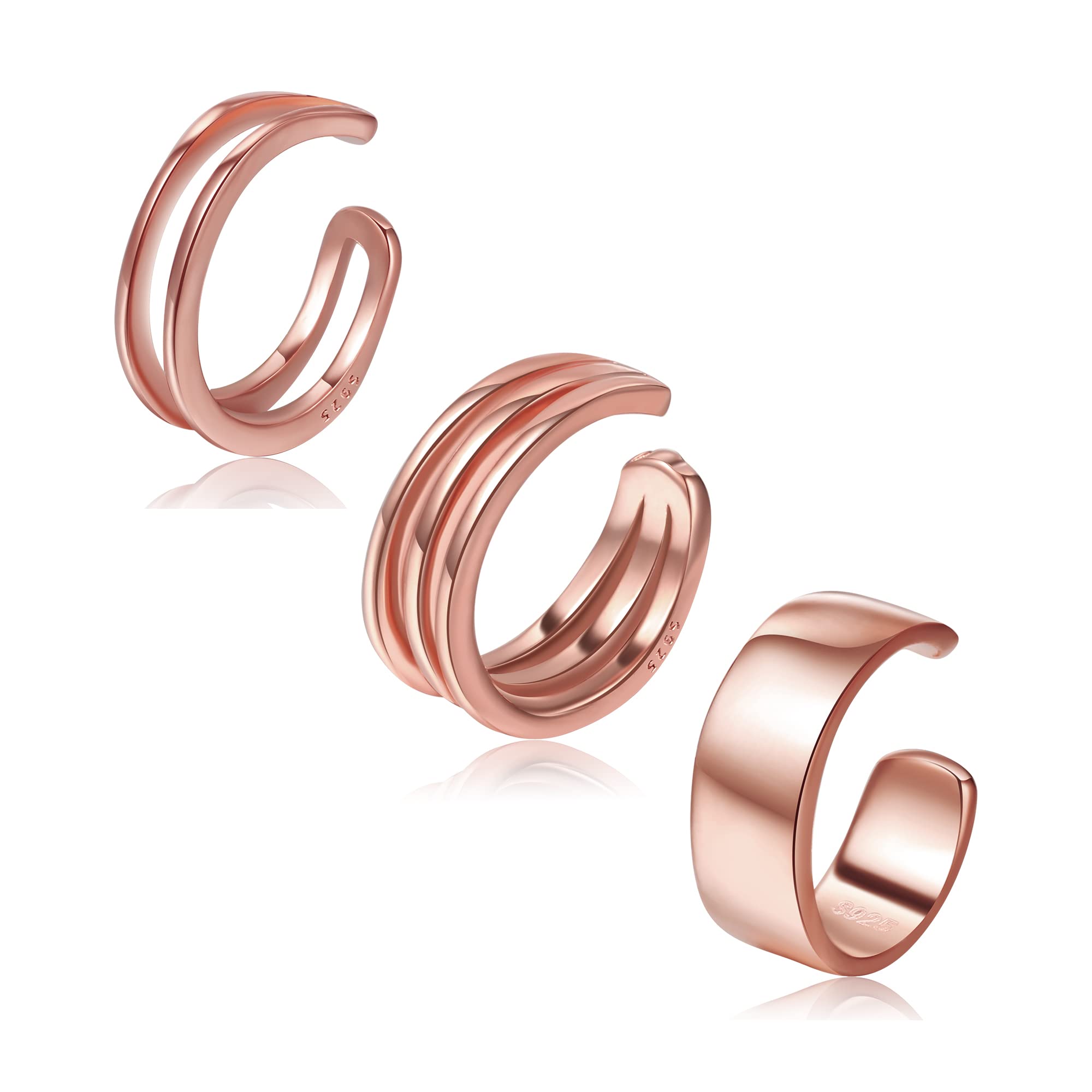 CHIC & ARTSY 925 Sterling Silver Ear Cuffs for Women, Non Piercing Clip On Cartilage Cuffs, Adjustable Fake Conch & Helix Earrings, Gold Plated &