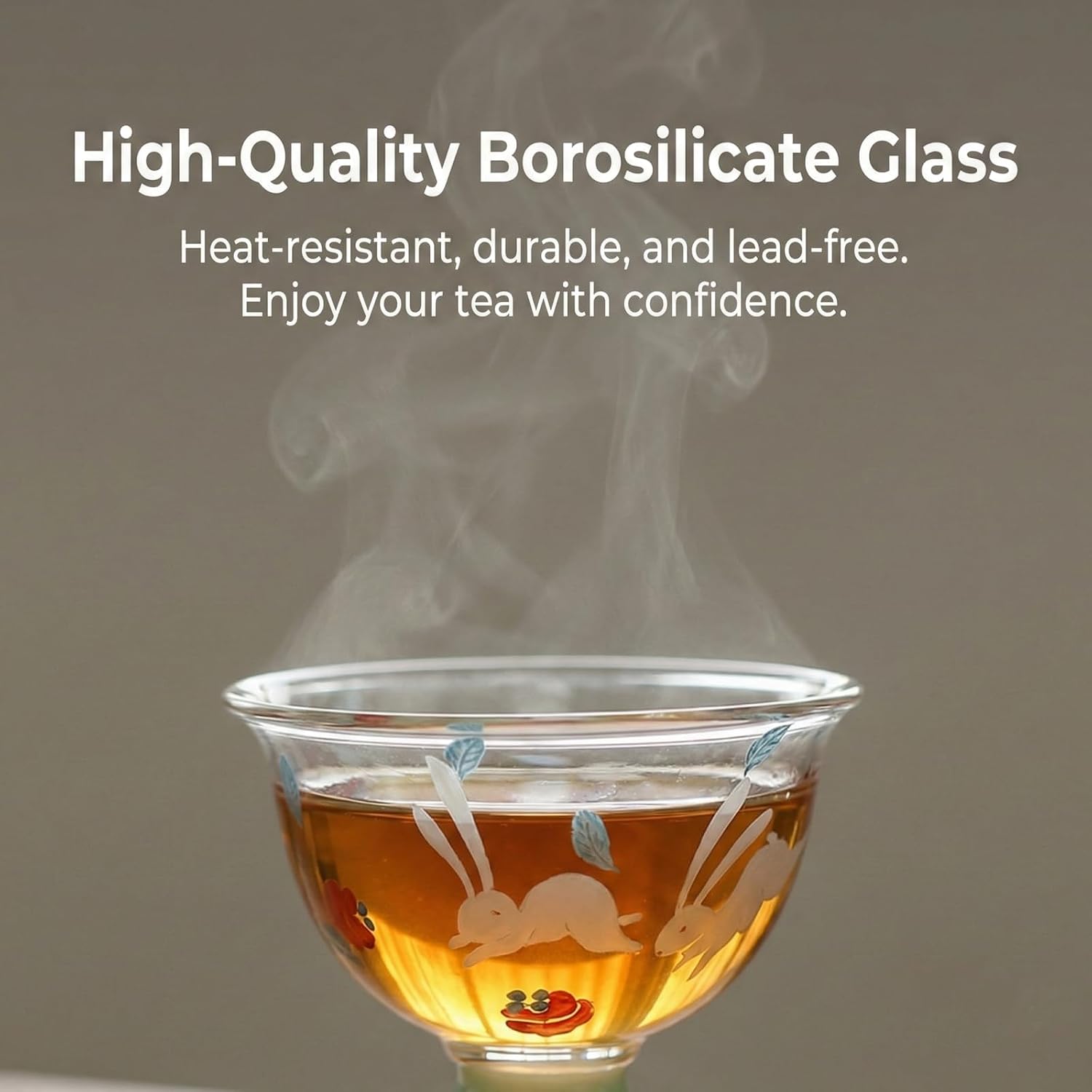 2.4 Inch Borosilicate Glass Tea Cup - Heat Resistant Rabbit Design - Chinese Master Cup, Handcrafted Glassware