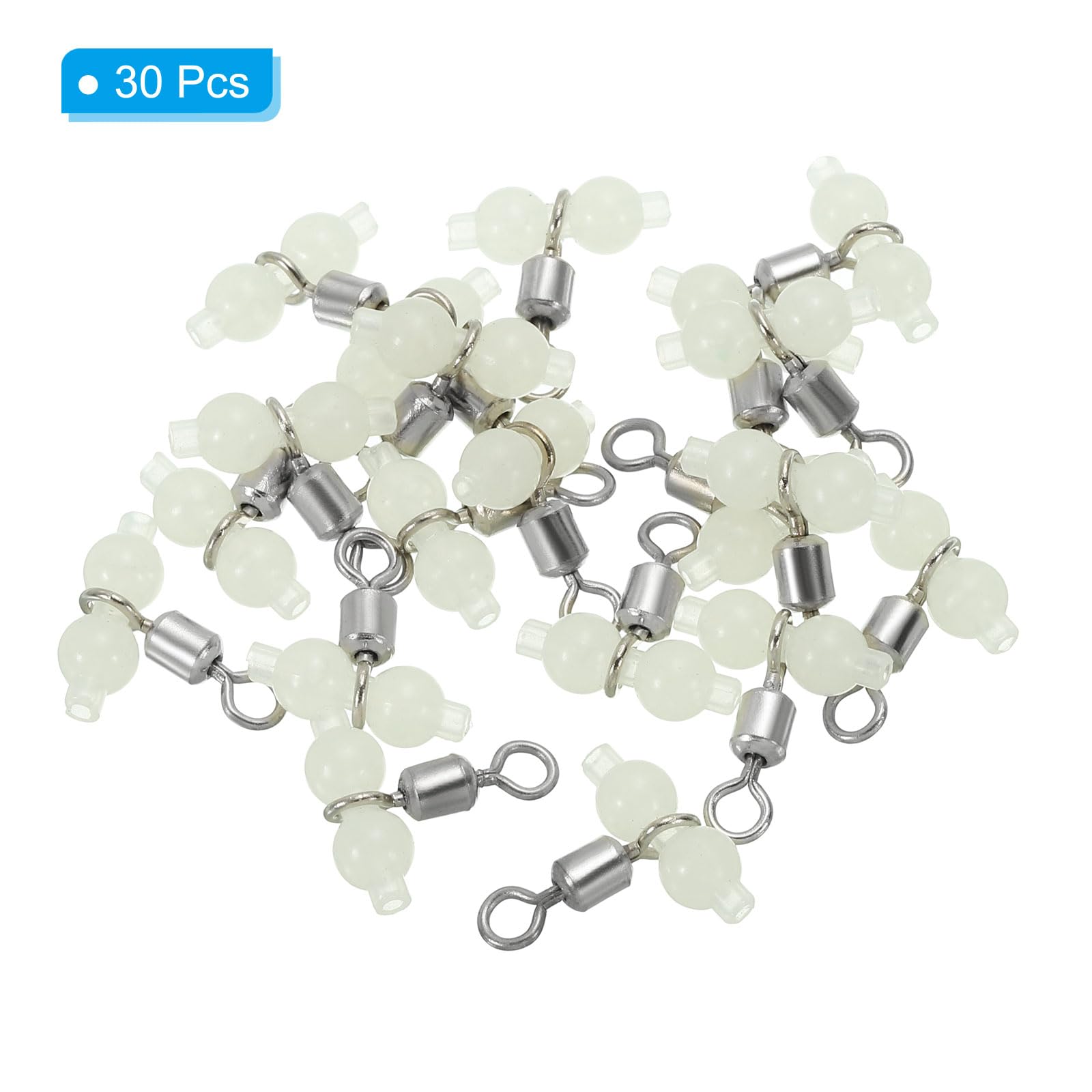 PATIKIL 3 Way Swivel, 30 Pack Cross Line T Turn Rolling Terminal with Luminous Beads 18mm Length for Catfish Surf Rig White - Image 3