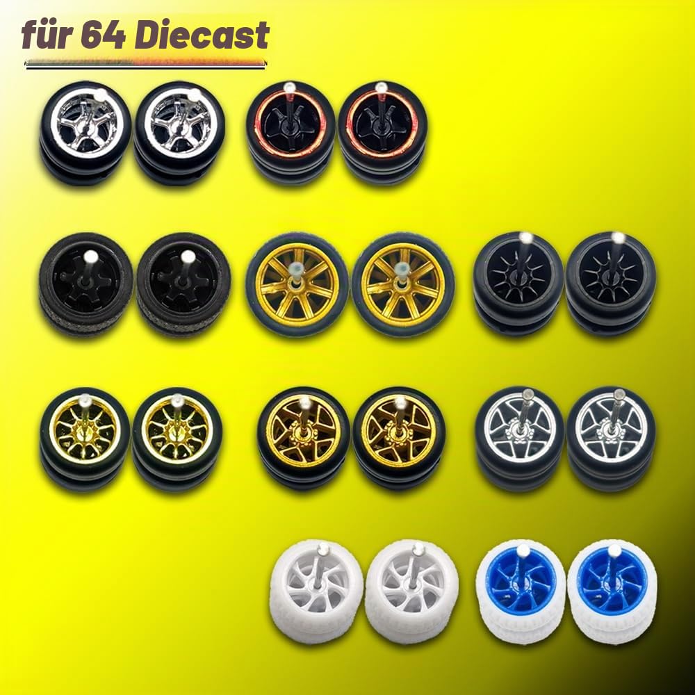 WAVEIST Hot 1/64 Räder für Druckguss-Modellauto-Fahrzeuge (10 Sets in 1 Box), geeignet für Autokultur-Sammler, modifizierte Sets, Ersetzen der Hauptlinie, echte Fahrer
