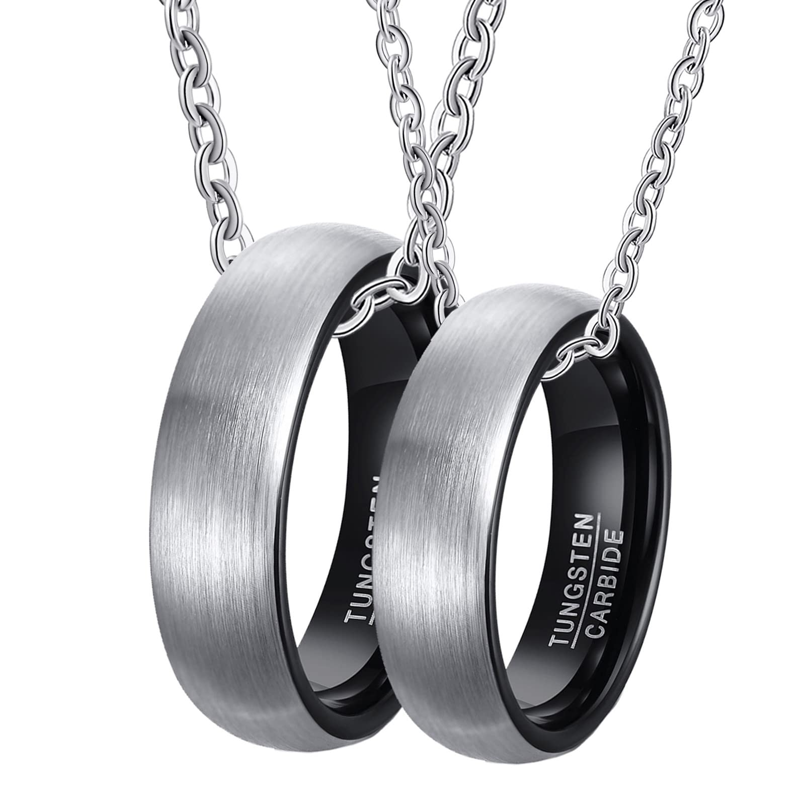 Collares de promesa para parejas, collar largo de tungsteno, anillo negro cepillado de 8 mm, joyería occidental para mujer, W-T 1/2+Men V 1/2, tungsteno, No es una piedra preciosa