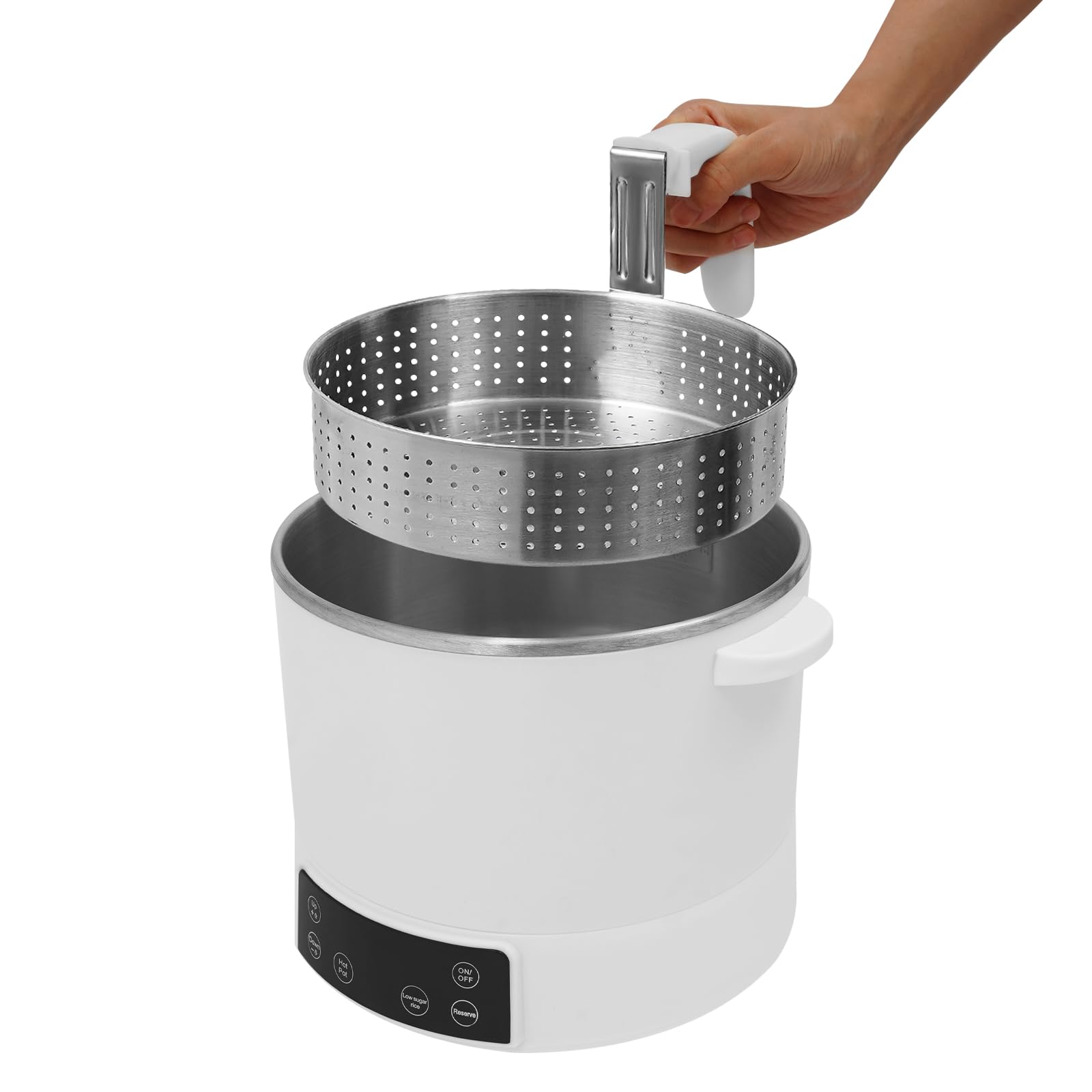 Low Sugar Reiskocher 3L geeignet für 1-3 Personen Rice Cooker mit Messbecher & Reislöffel 1500W Einstellbare Leistung 12H Reservierungszeit (Weiß)