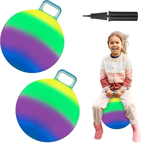 Poen 2 bolas de salto de 18 pulgadas con bomba de aire, pelota inflable con asa, bola de salto para niños, pelota de ejercicio para más de 6 años