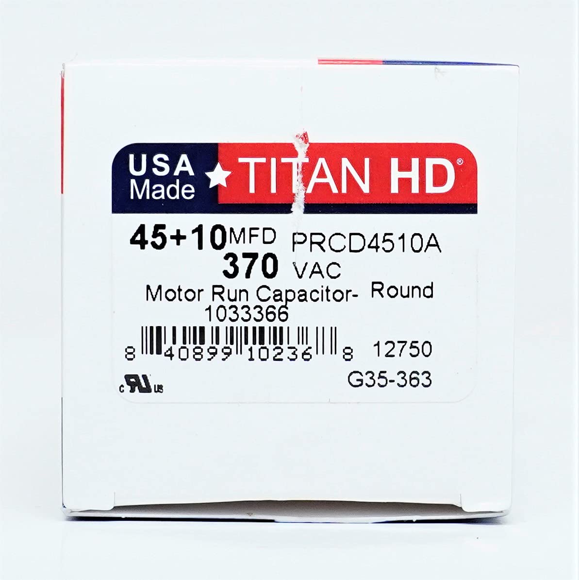 Titan HD Round Run Capacitor 45 + 10 MFD 370 VAC Packard PRCD4510A Made in USA