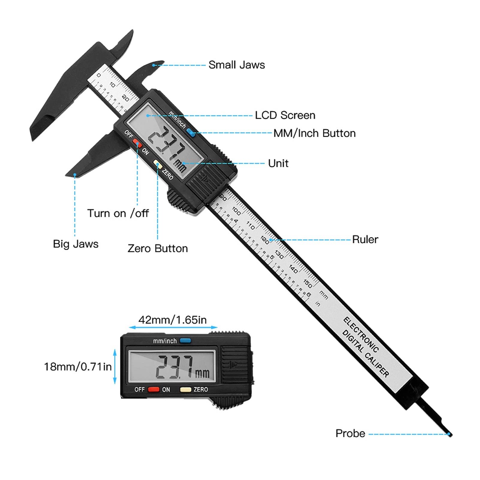 Remklauwen, Digitale Remklauw 0-150mm/6 Fractie/Metrisch/Inch Roestvrij Staal Elektronische Vernier Remklauw Micrometer Meetinstrument