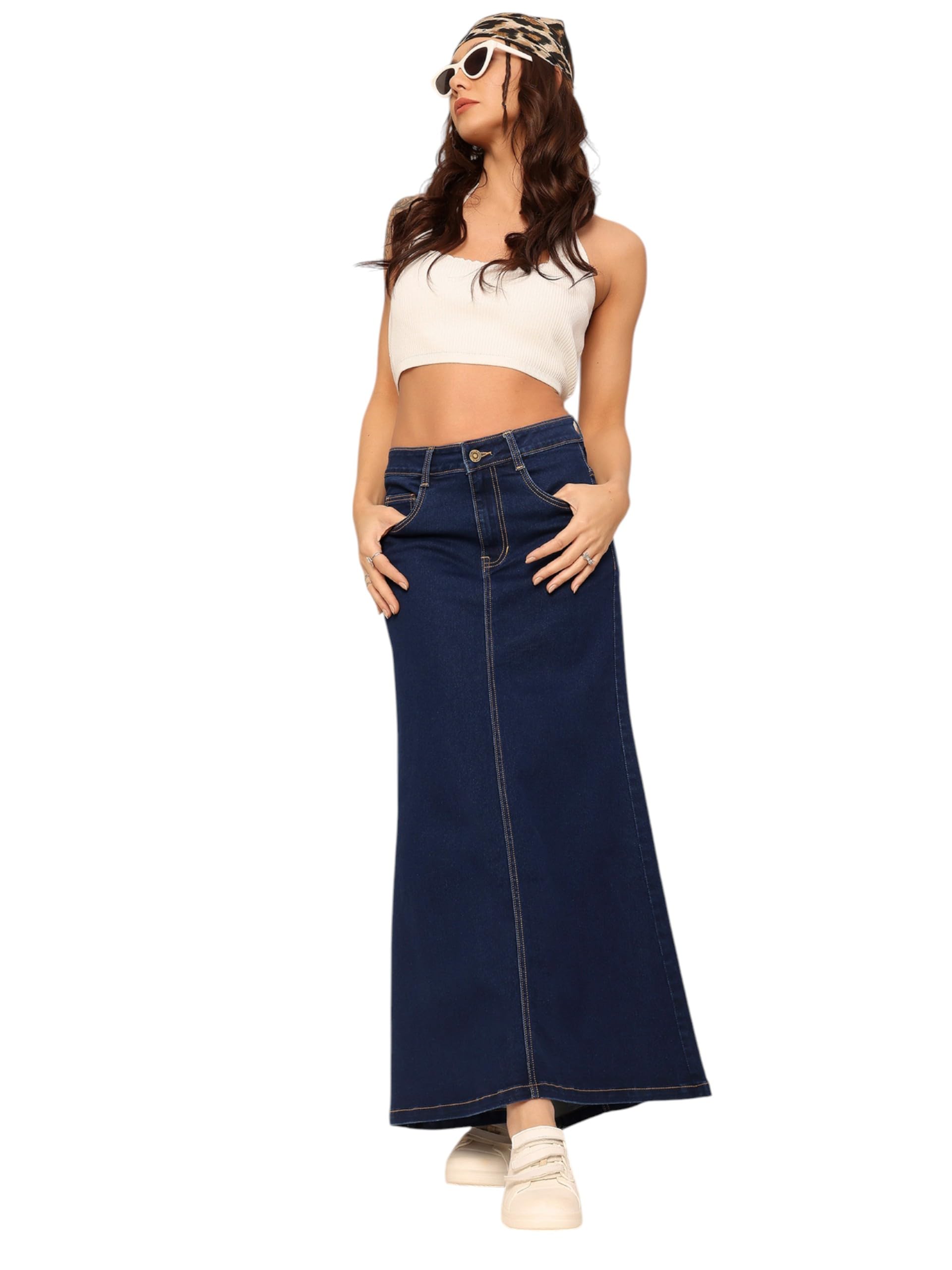 dolce crudo Women's Regular Fit Mid Rise Midi Denim Skirt (DOSS23DEN09-12-522-38, Peacock Blue, 38)-picture-31