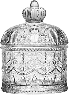 VASANA 200ML/6.7oz Clear Glass Jar Cystal Glass Decorative Candy Dish with Lid Vintage Embossed Food Storage Jar Glass Org...