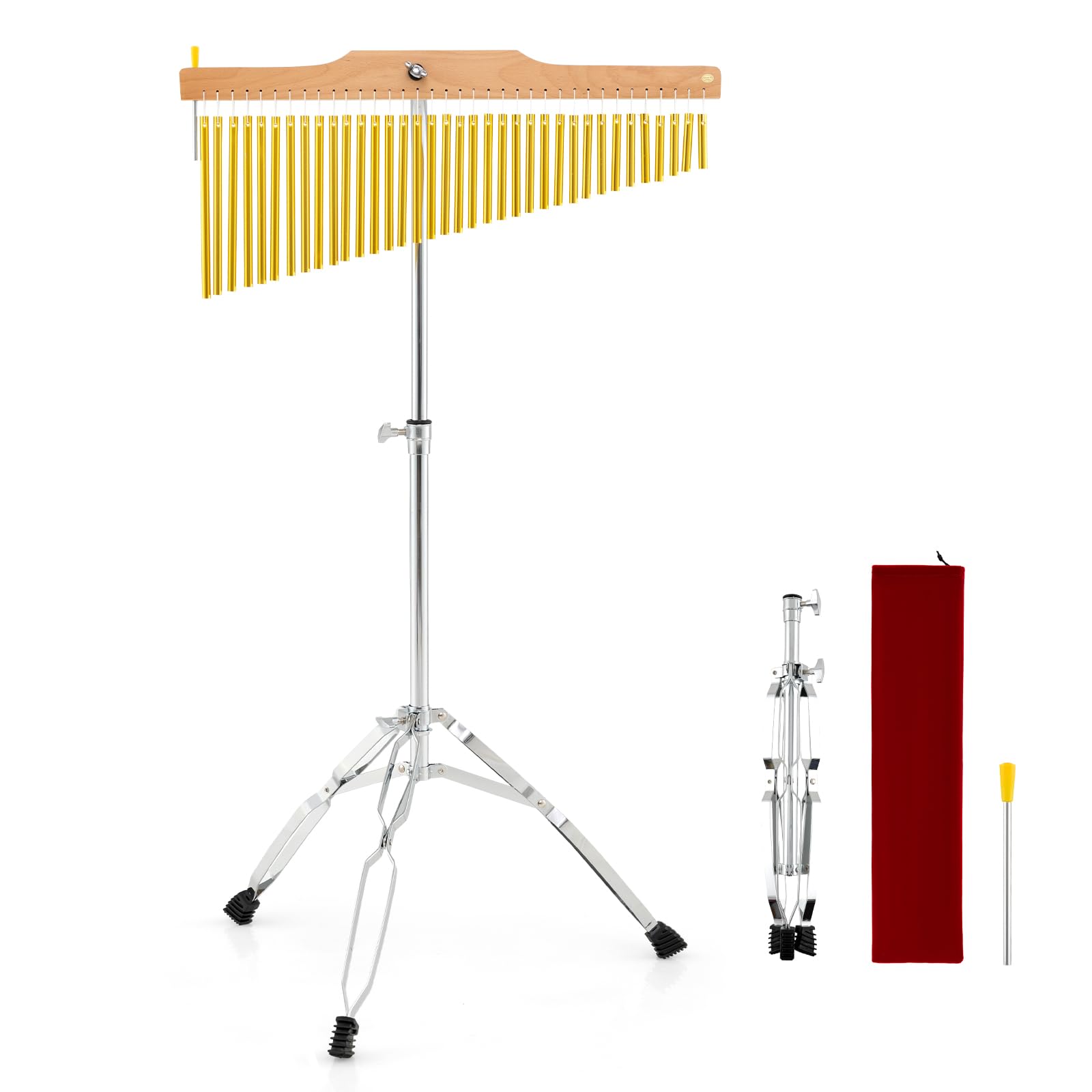COSTWAY Carillon à Vent 36 Tons avec Support de Levage Réglable, Instrument de Percussion à Une Rangée en Alliage D'aluminium avec Sac & Trépied Pliable pour Performances Chorale Bar