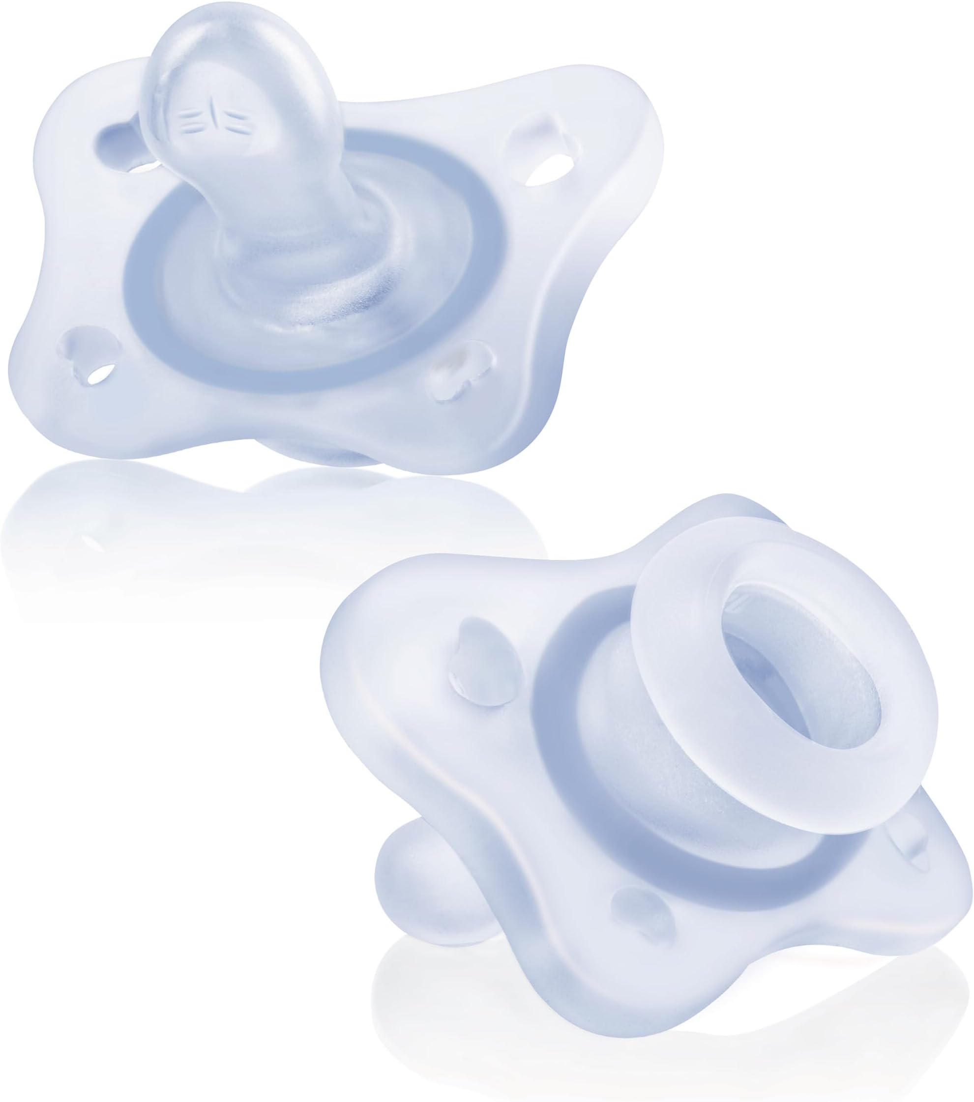 Chicco PhysioForma Mini Orthodontic Pacifier for Babies 0-2 Months, Ultra Light & Small, 100% Soft Silicone, Supports Breathing, One-Piece Design, Included Sterilizing Case, BPA Free, 2-Pack, Blue