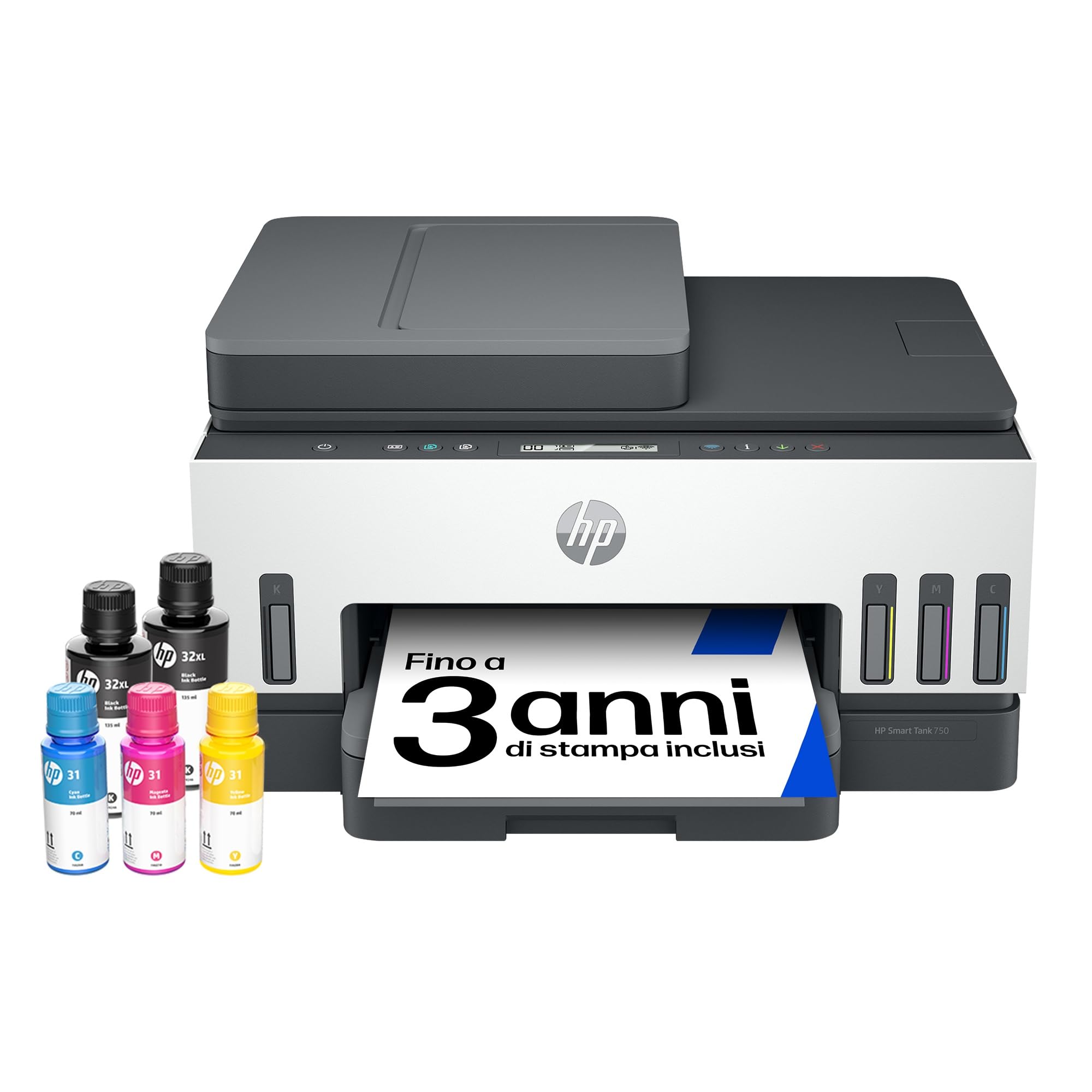 HP Smart Tank 7307 941P5A, Stampante multifunzione a colori con Serbatoi d’Inchiostro, Stampa Fronte/Retro Automatico, Scansione, ADF, 15 ppm, Casa e Piccolo Ufficio, Fino a 3 anni di stampa inclusi