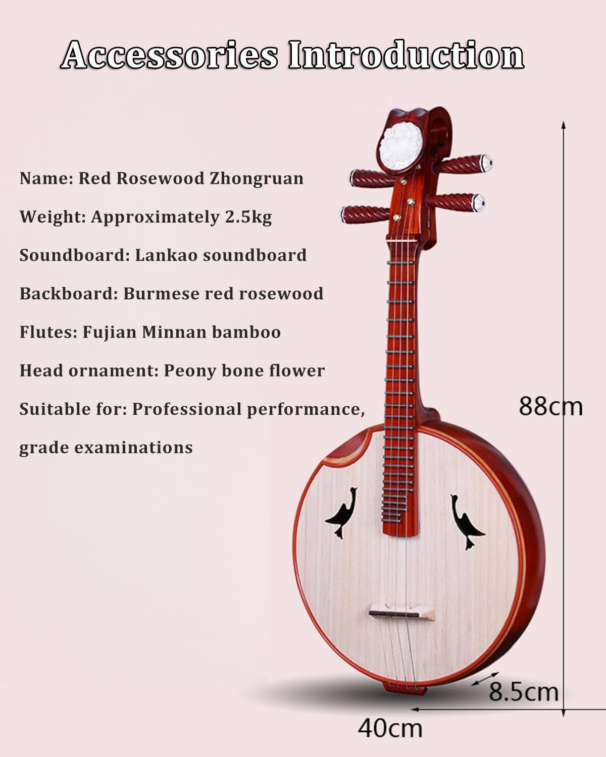 Chinesisches Ruaninstrument, handgefertigtes 4-Saiten-Zupfinstrument, für Anfänger und Performer, traditionelles Musikinstrument