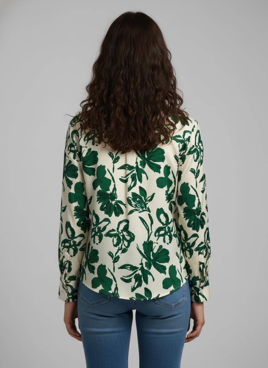 ANNI Designer Bedrucktes Damenhemd aus Baumwollmischgewebe, langärmelig, normale Passform, Hemdkragen, legere Bürokleidung, elegante Western-Kleidung für den Alltag, Hochzeit, Party