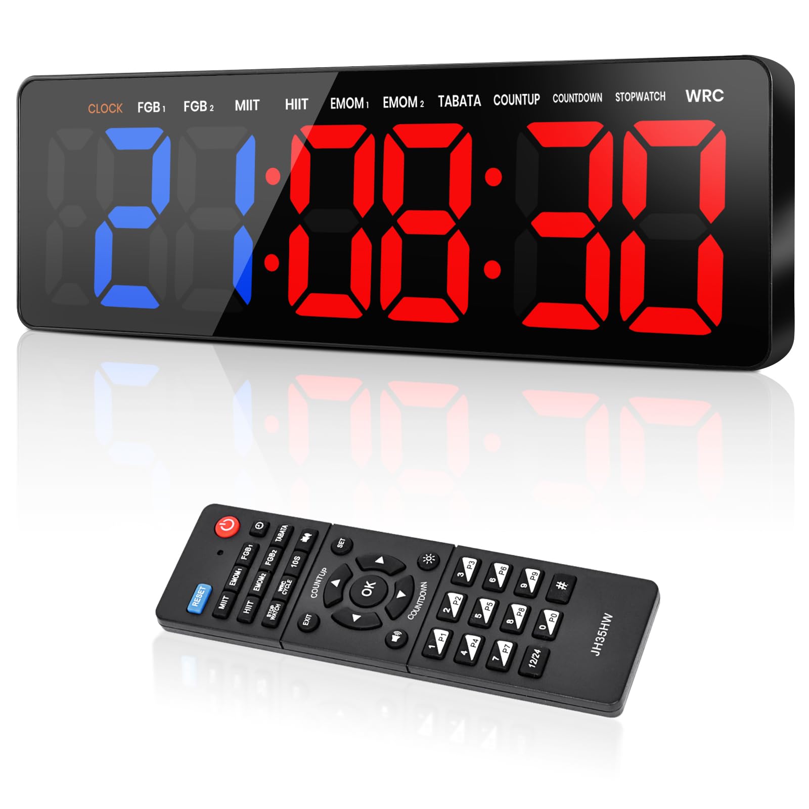 Temporizador de Gimnasio, 16.5" Grande Reloj de Pared Digital Temporizador de Intervalo LED con Countdown & Up Cronómetro, Brillo & Volumen Ajustable, Gym Timer con Control Remoto para Casa