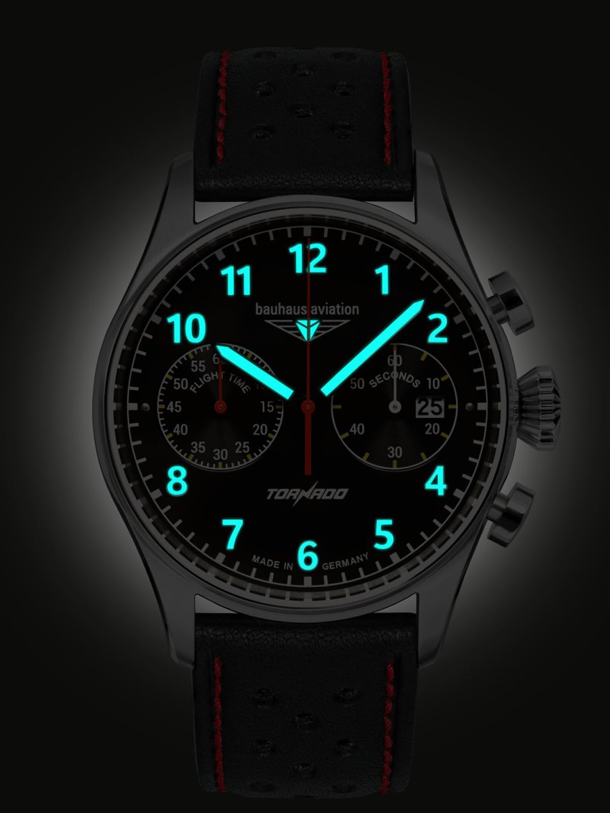 Bauhaus Aviation Herrenuhr Edelstahl Serie Tornado Chronograph 5 ATM mit Lederband in verschiedenen Varianten