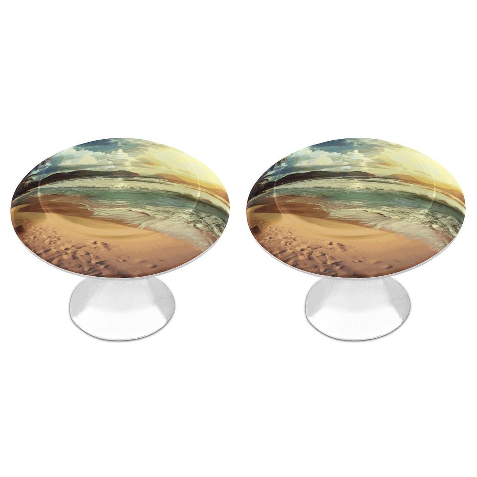 FekiLoot Sunset on The Beach Cabinet Knobs Personality Stainless Steel Round Drawer Handles Circle Modern Cabinet Handles Drawer Knobs for Kitchen Dresser Bathroom Cupboard Furniture