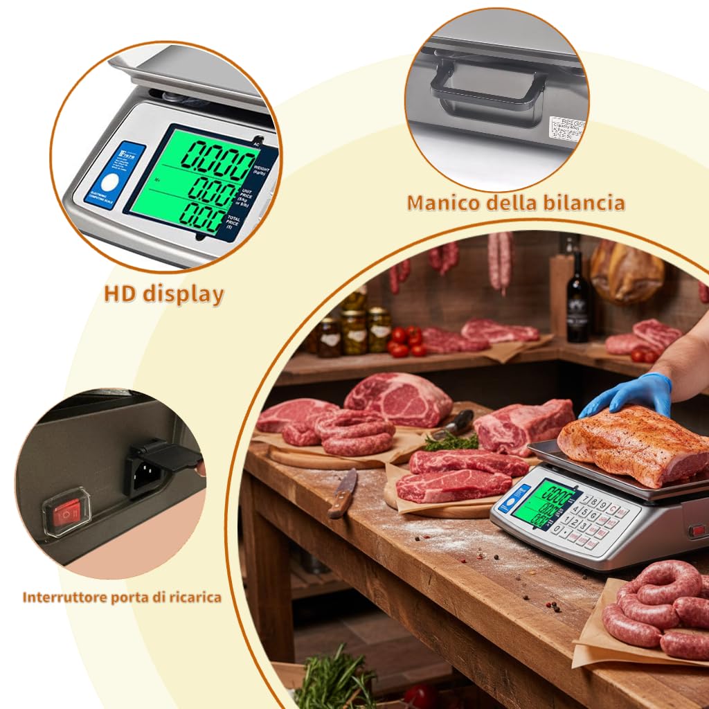 Voltix Bilancia Professionale per Alimenti 40kg, Bilancia Digitale con Display LCD da 5g a 40kg con Divisione di 5g, Alta Precisione, per Uso Domestico e Commerciale