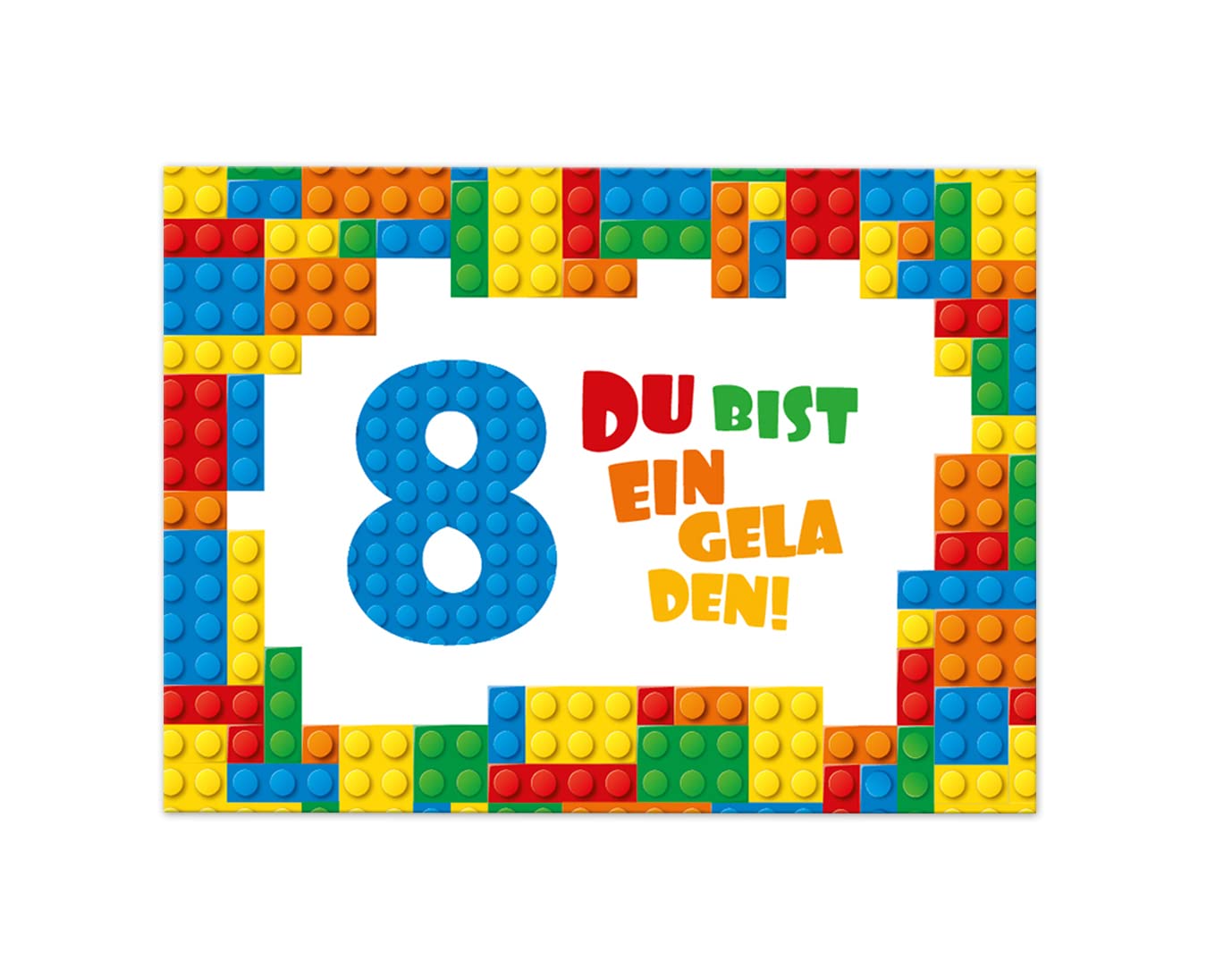 Junaversum 12 Einladungskarten zum 8. Kindergeburtstag Einladung achte Geburtstag Jungen Bausteine