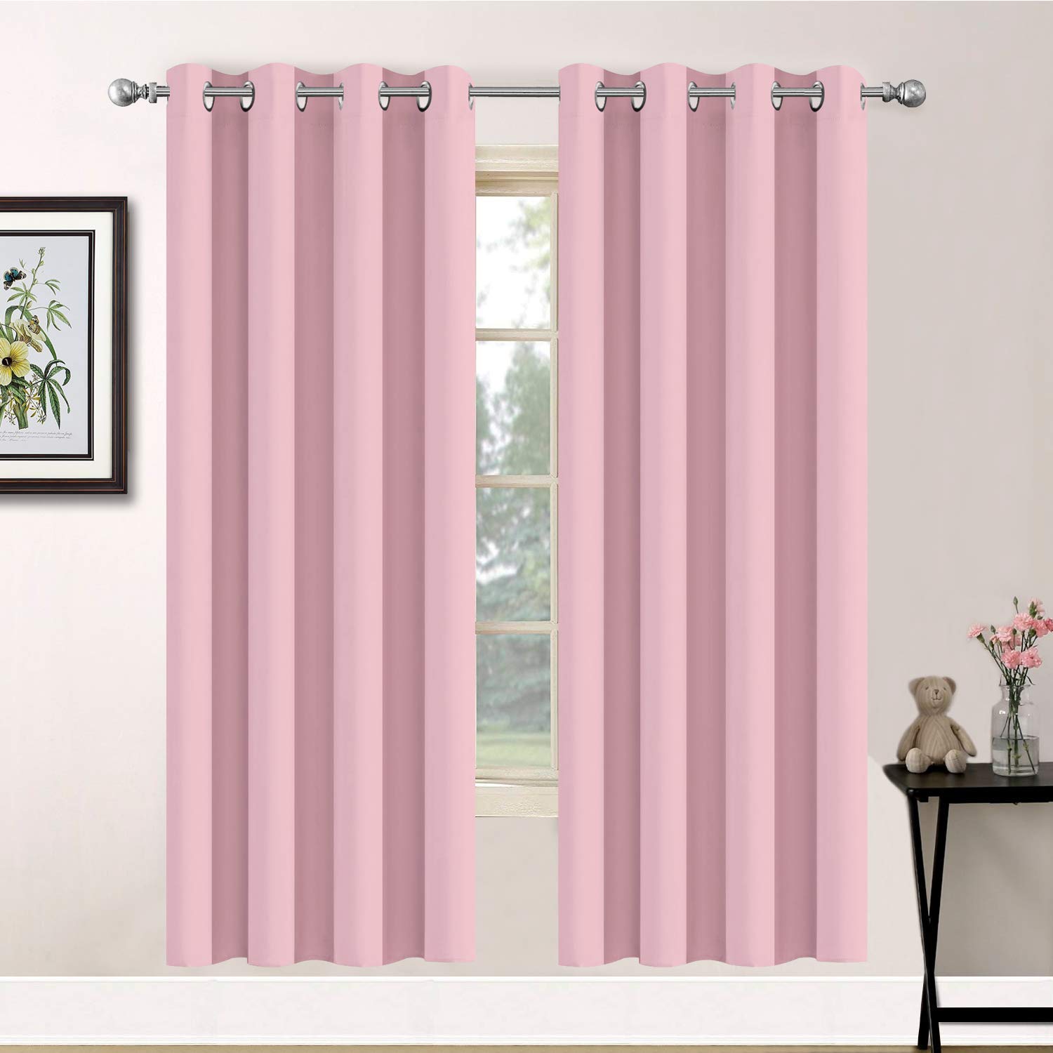 Yakamok Blackout Curtains Room Darkening Thermal Insulated with Grommet Window Curtain for Bedroom, 52 x 72 inch,Pink, 2 Panels