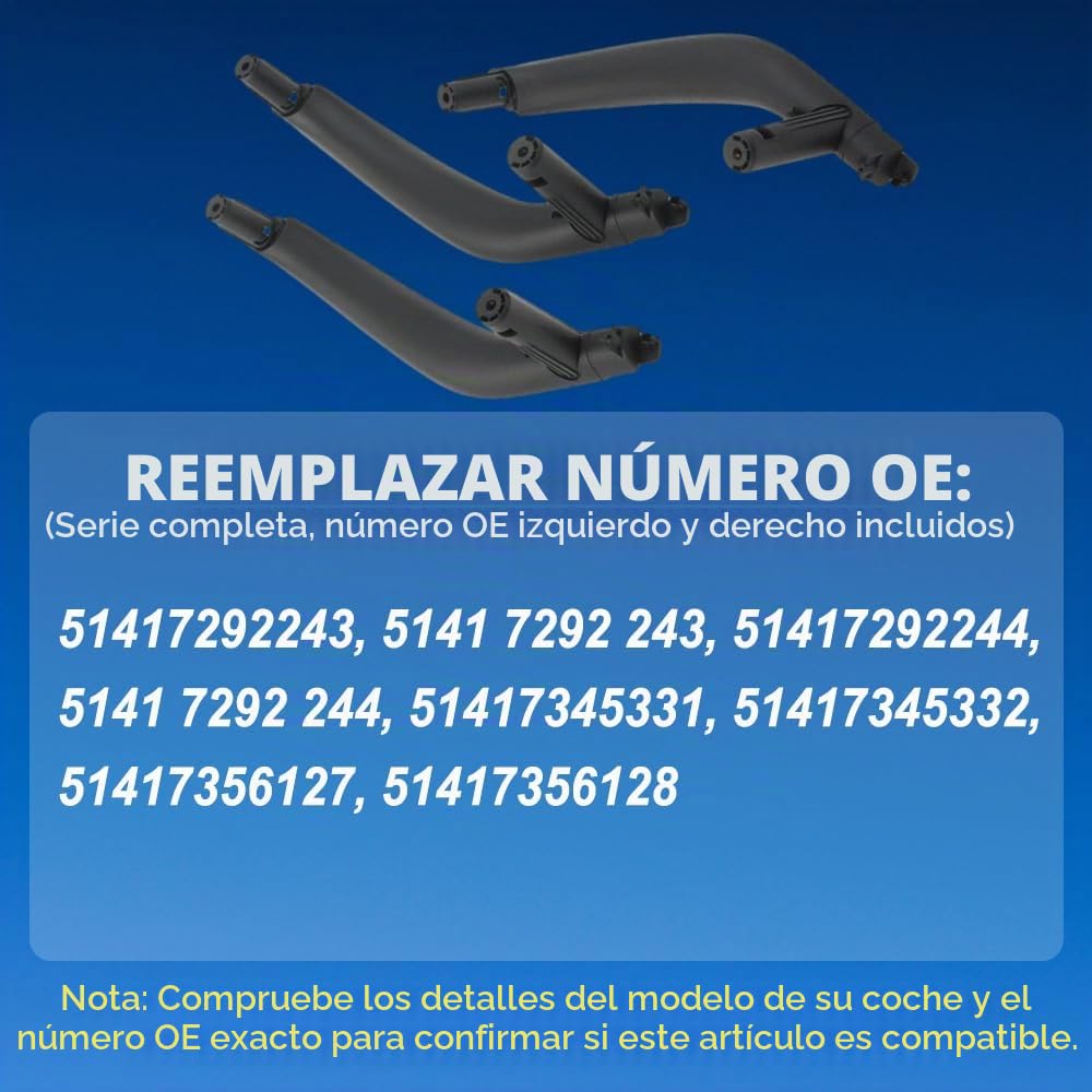 Tirador interior de repuesto para puerta interior de coche, compatible con BMW X5 F15 X6 F16 2015-2018 51417292243 5141 7292 243 51417292244 negro