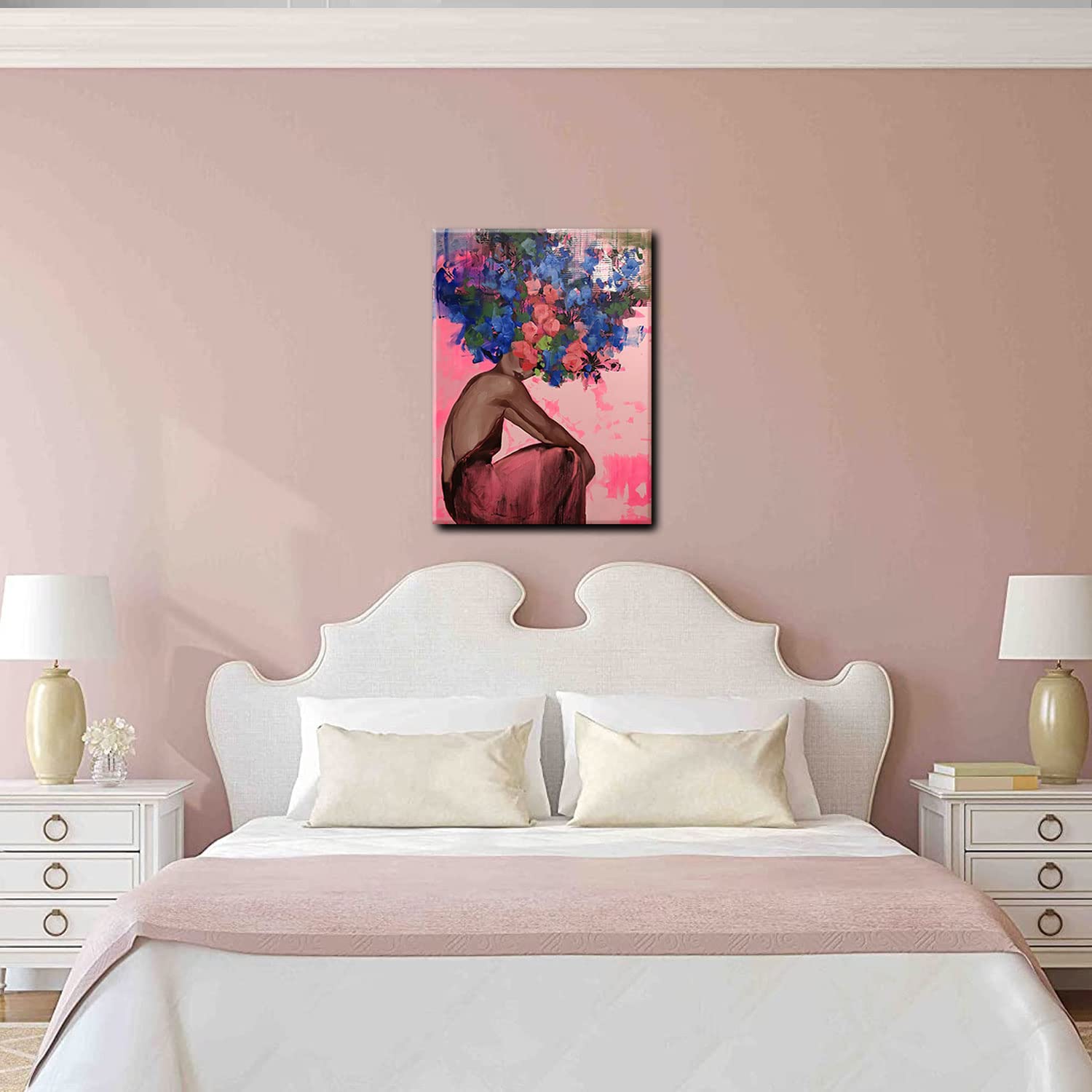 Stampa Su Tela AKWISH Afroamericana Con Cornice - Ragazza Nera Colorata Astratta - Arte Da Parete 5 Pannelli Per Soggiorno
