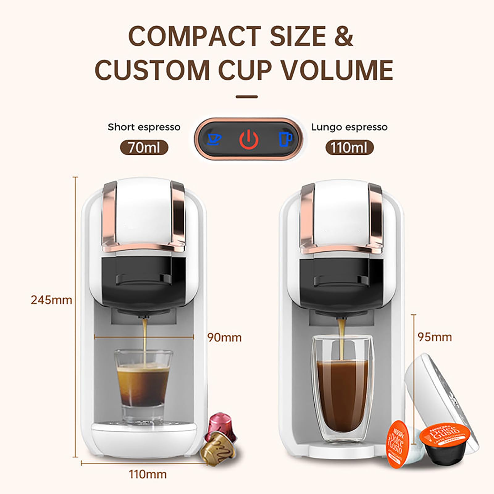 Cafetera de café multicápsulas con presión de 19 bares para cápsulas y espresso, ideal para uso doméstico u oficina