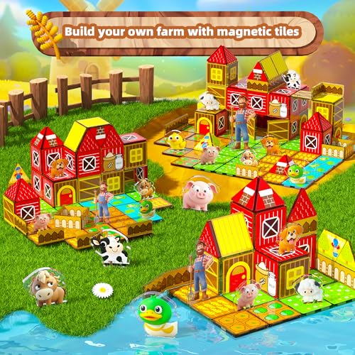 GobiDex Magnetic Tiles with Farm Animals Building Blocks, STEM Sensory Toys for Indoor, Outdoor, and Travel Play, Educational Magnet Toy Gift for Preschool Kids Ages 3-5, 4-8 - Image 2