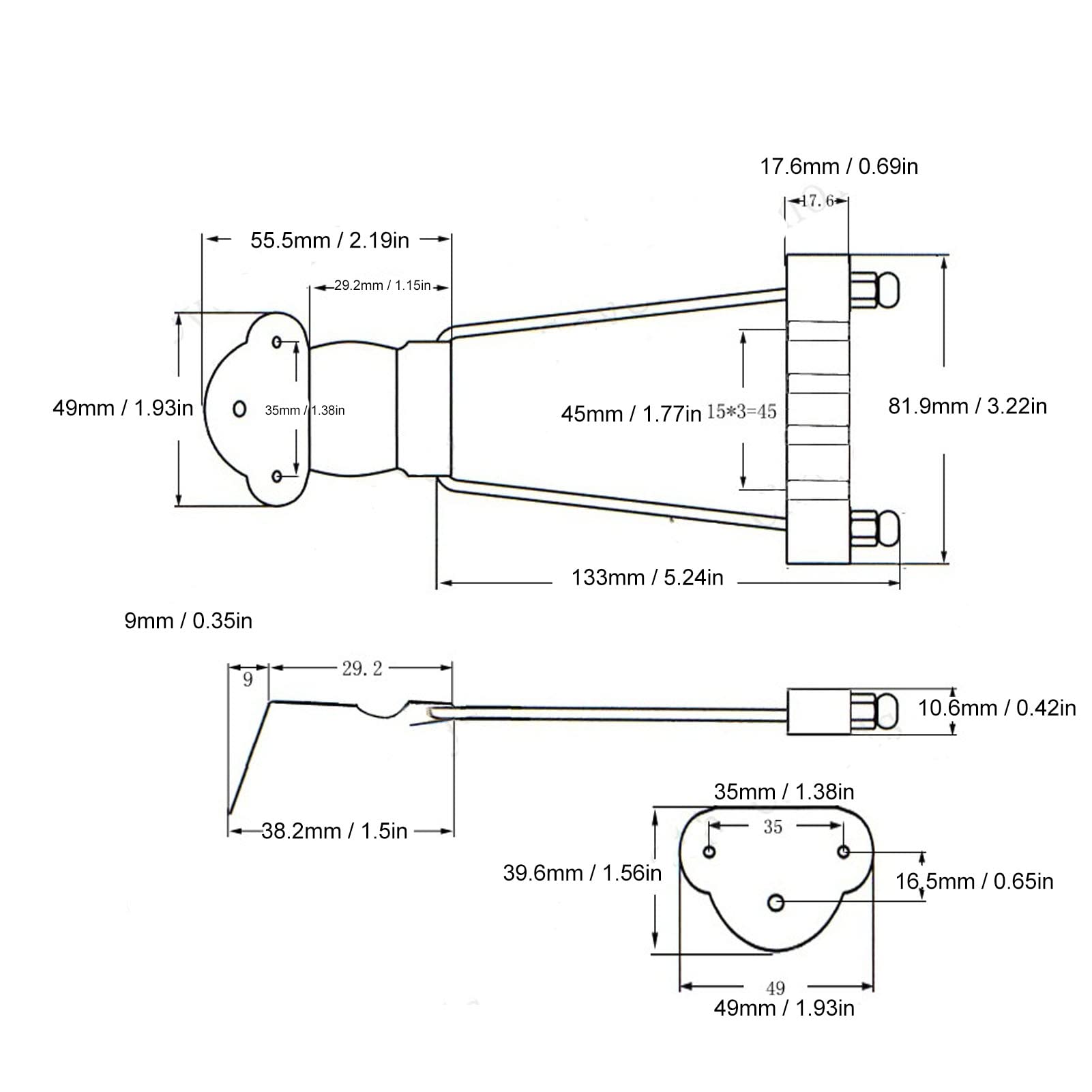 Gitarren-Trapez-Saitenhalter aus silberfarbenem Metall, glatt, 4 Saiten, langlebig, einfache Installation als Ersatz
