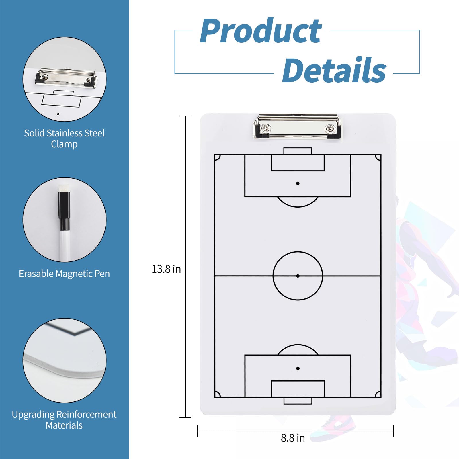 YECCULLO Eco Friendly PVC Multi Sport Coaching Clipboard Reusable Tactical Board for Basketball,Soccer,Volleyball,Handball and Futsal Portable Training Essential for Coaches