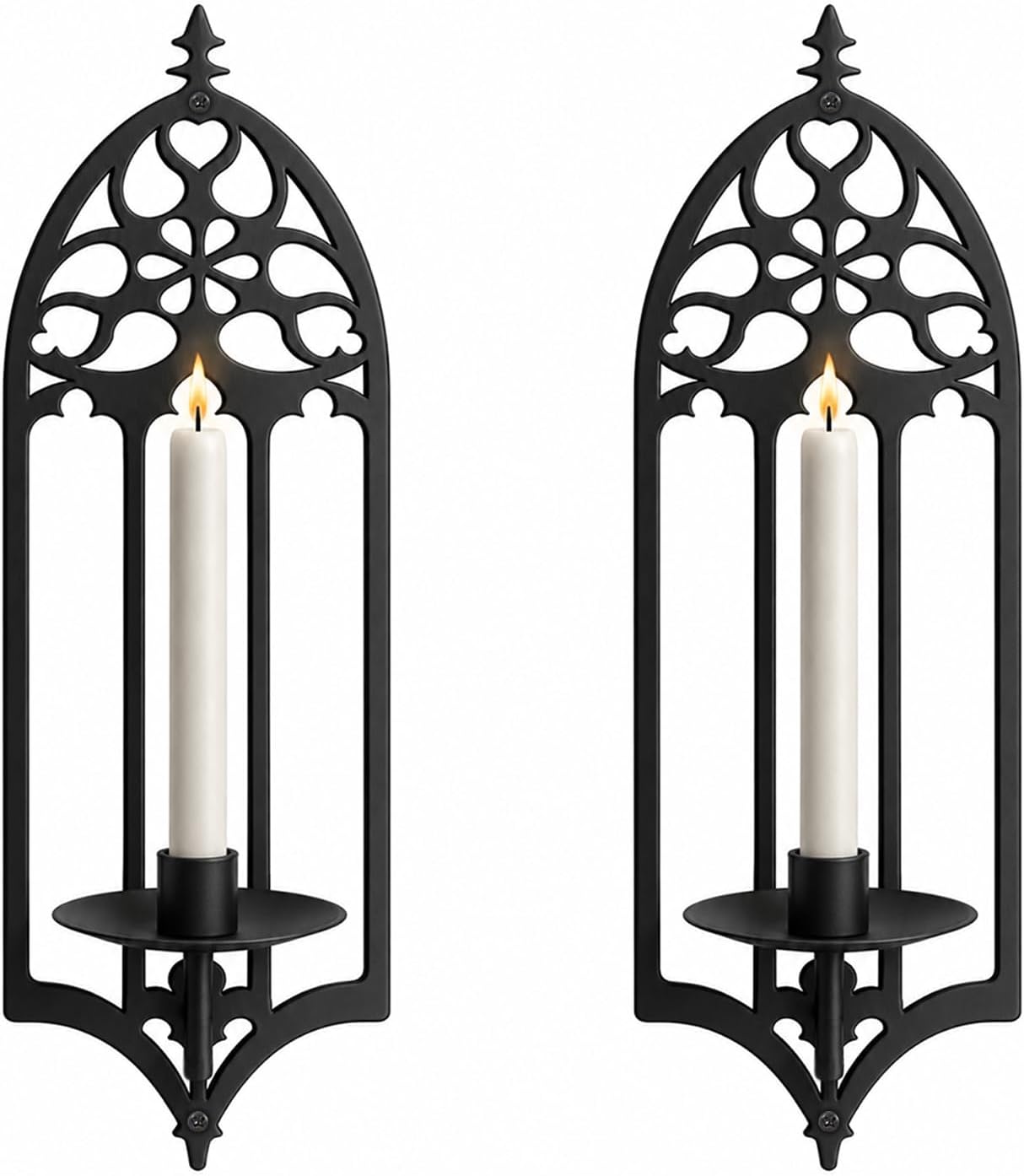OYEFLY Gothic Wall Decor Set of 2 Medieval Candle Sconces Black Metal Wall Art Gothic Home Decor Church Window Style Hanging Decor for Bedroom Living Room Hallway Black 14.76x4.92in (Black)