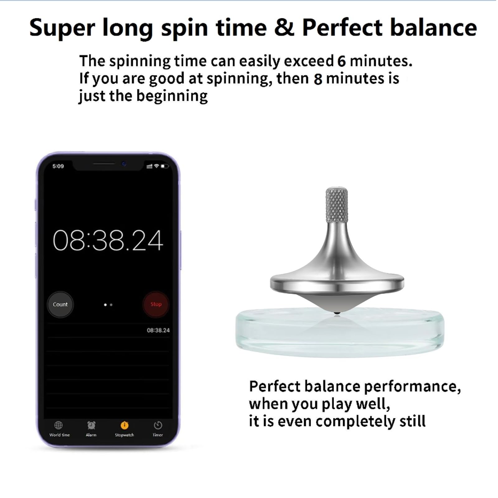 Trottola in titanio pregiato di alta qualità, gira a lungo, supera i 10 minuti, equilibrio perfetto, ben realizzata, resistente all'usura, resistente alle cadute, non arrugginisce (Marte Argento)