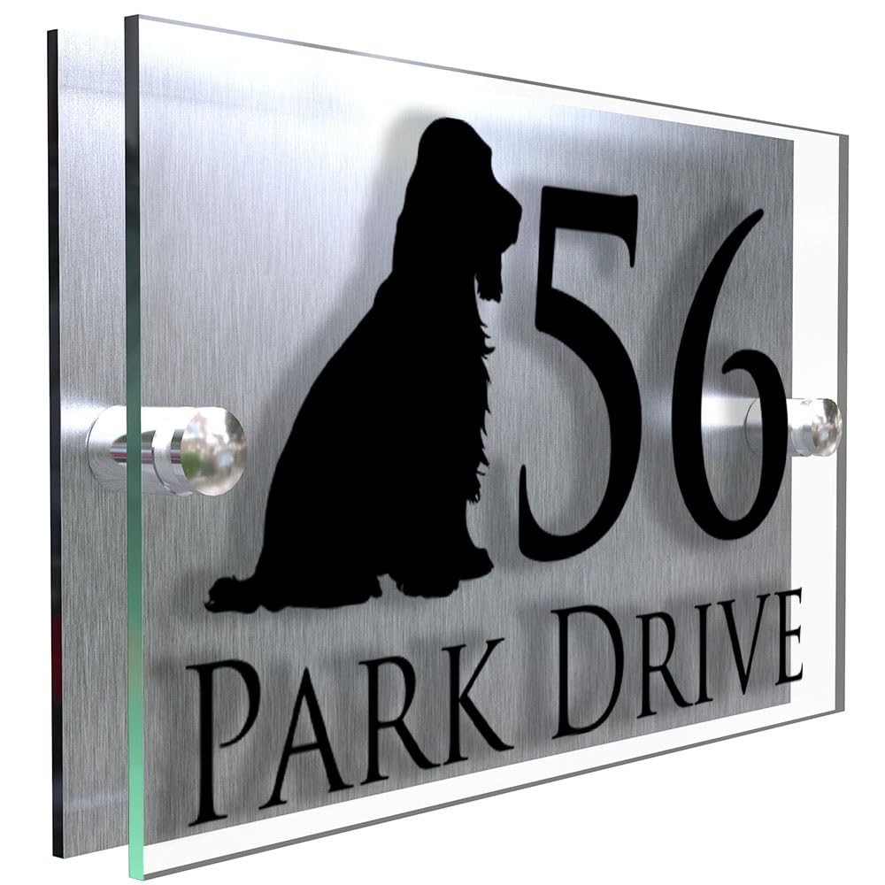 K Smart Sign | 200mm x 130mm | Personalised Dog Prestige Modern property house Dogs wall number address Any-Dog personalised plaque numbers signs fully personalised (Cocker Spaniel)
