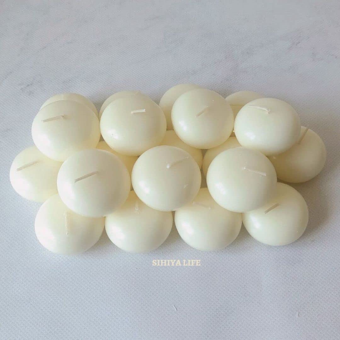 Pack of 20 Ivory Floating Candles | 5x3cm | Unscented & Dripless Dinner Candles for Decor, Events | Natural Wax with Cotton Wicks | 5-6 Hours Burn Time