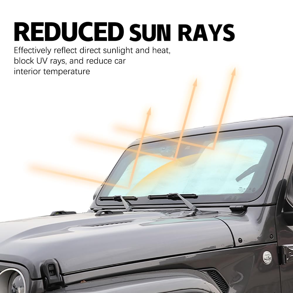 Car Windshield Shade For Jeep Wrangler JL 2/4 Door 4XE Gladiator JT Front Window Sun Shade Sun Visor Foldable Blocks UV Rays - 34 - View #10