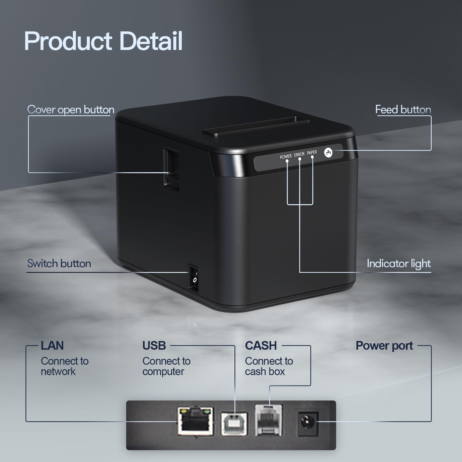 Bisofice Bondrucker 80mm Thermobondrucker unterstützt ESC/POS, Belegdrucker Quittungsdrucker POS Drucker unterstützt automatisches Schneiden, Schwarz (200 mm/s, USB + Ethernet-Anschluss)