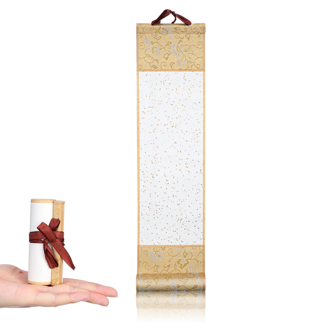 NUOBESTY Blank Chinese Scroll with Rods Xuan Paper Roll for Calligraphy Practice Chinese Art Painting Wedding Vows Invitations Decorative Hanging Scroll for Wall Decoration