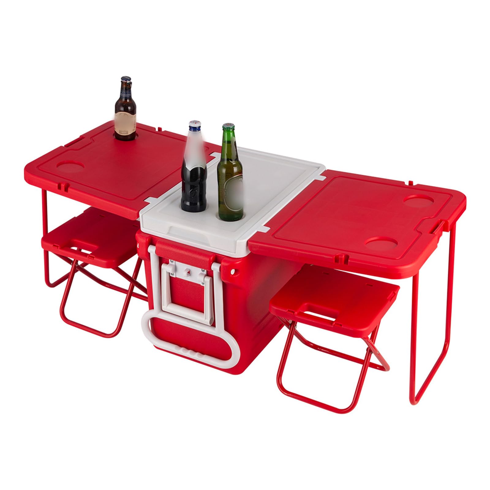 Tidyard Nevera portátil para coche, con mesa y silla (con mesa y sillas), color rojo
