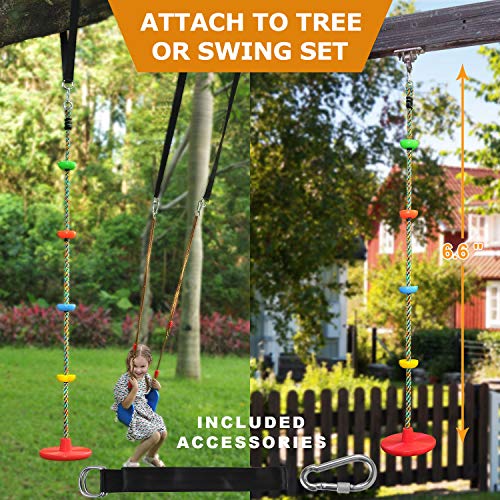 SUNCITY Swing Set 2 Pack Swings Seats Tree Climbing Rope Swing Multicolor with Platforms, Outdoor Toys for Kids Ages 3+, Outside Playground Backyard Swingset Accessories with 5Ft Strap and Snap Hook