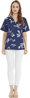 Hawaiian Print Cotton 2 Pockets Scrub Top in Classic Map and Dolphin Navy 2XL