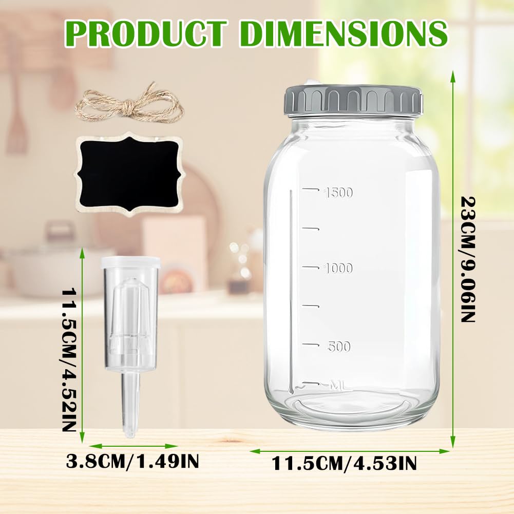 FARYODI Barattolo per fermentazione da 64 oz/1,9 l, 2 pezzi, contenitore Kimchi con chiusura d'aria per la fermentazione Kimchi, crauti, lievitazione naturale, vetro per fermentazione kefir con