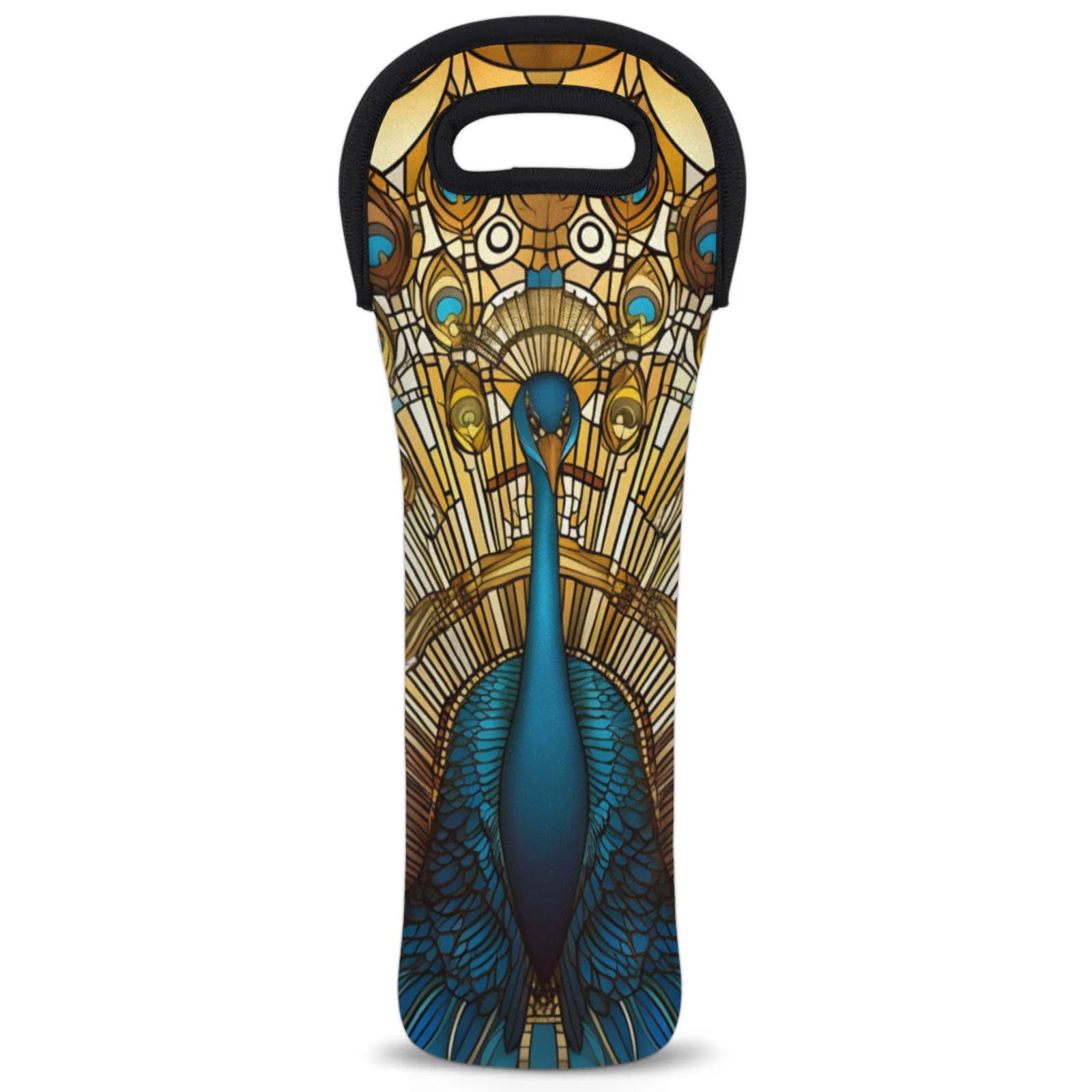 Neoprene Wine Tote Carrier Bag for Wine,Water, Champagne, Beer, Baby Bottles 15.6 x 5.1 Inches, Protective Wine Bag,Peacock