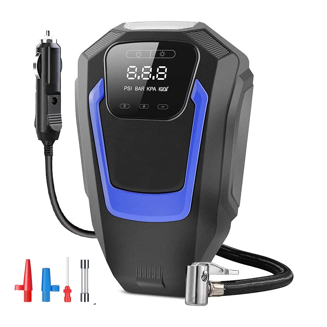 CHJGLNL Tire Inflator for Car, 12V DC Portable Air Compressor for Car Tires, Car Tire Pump with Led Light, Digital Air Pump for Car Tires, Bicycles and Others/Blue